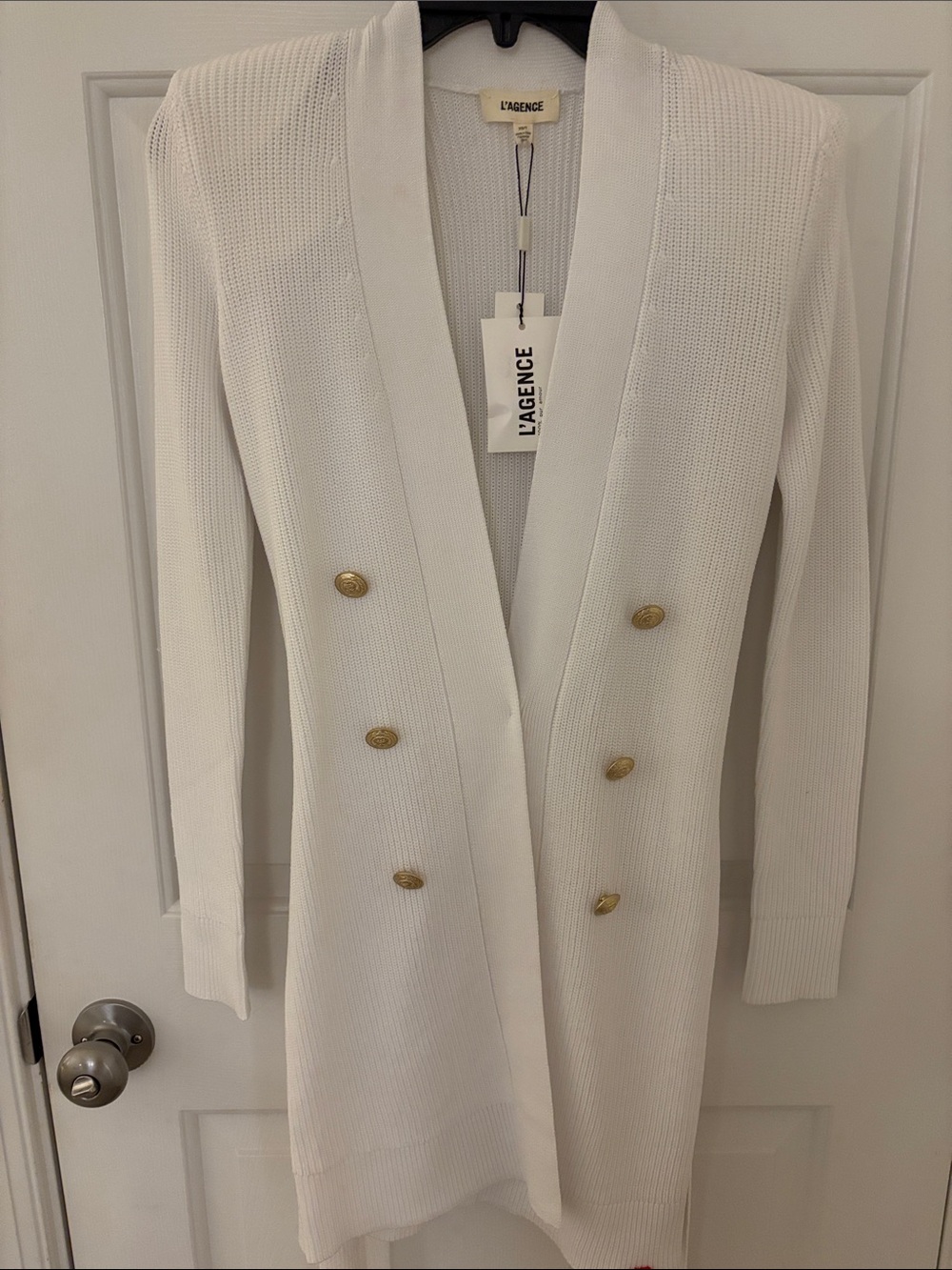 L'AGENCE Cream Knit Belted Cardigan with Gold Buttons - Picture 5 of 10
